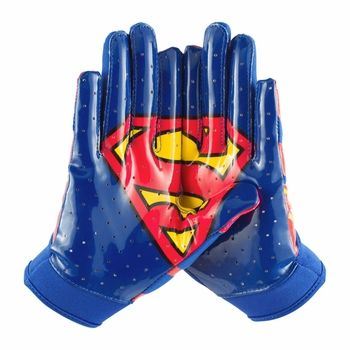 Red and blue superman football gloves